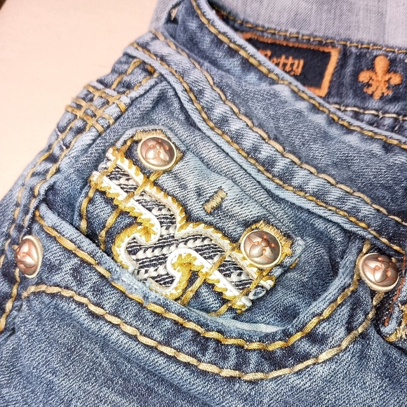 Rock Revival Distressed Thrash Grunge Blue Designer Jeans (#259) - Picture 2 of 11